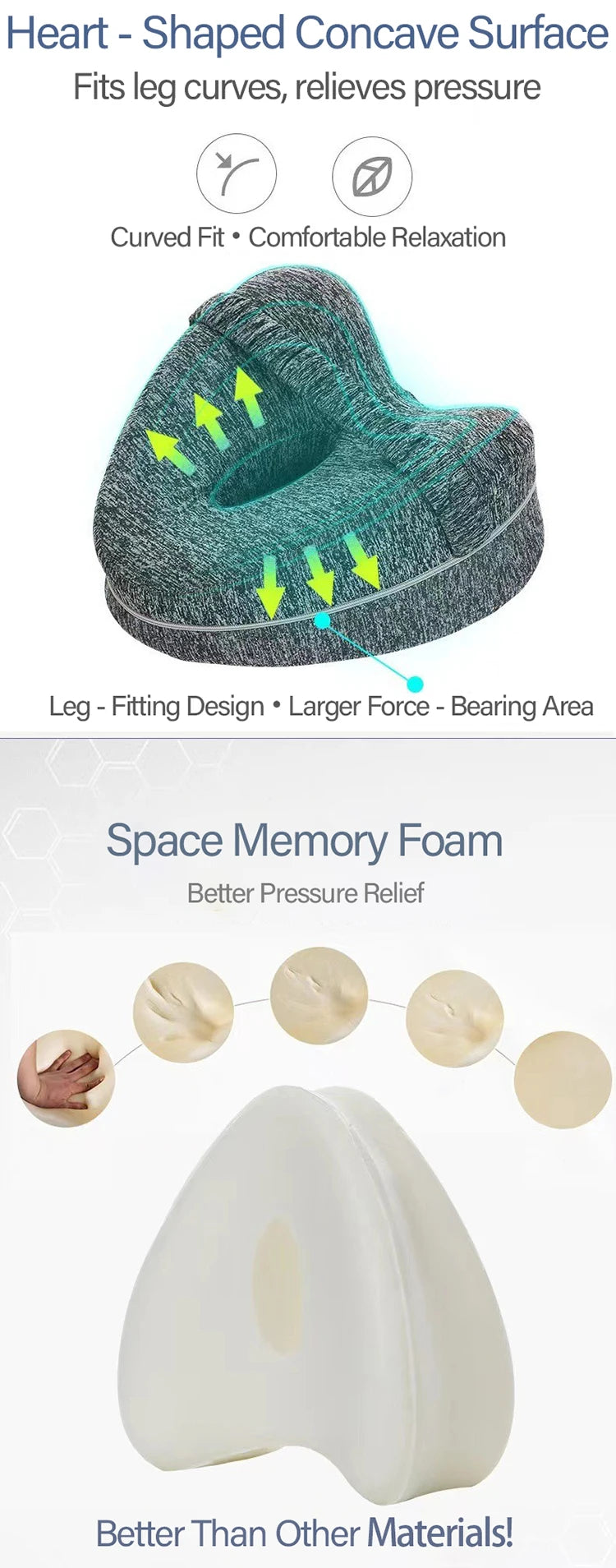 Memory Cotton Leg Pillow Ergonomic  Leg Support Pillow Relieve Hip Pain Sciatica Leg Alignment Pillow Removable and Washable