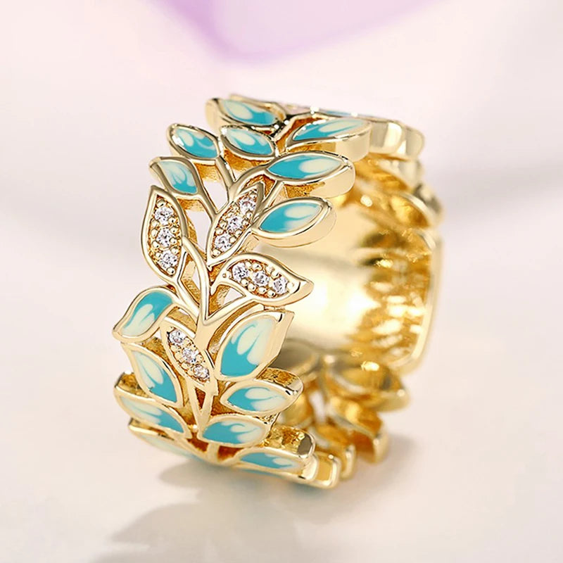 Huitan Aesthetic Enamel Flower Finger Ring for Women Wedding Party New 2023 Ring Silver Color Luxury Cubic Zirconia Jewelry Gift