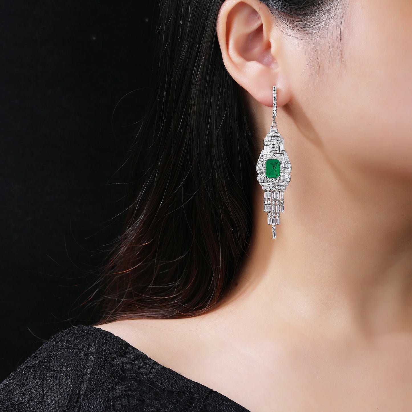 WUIHA Vintage 925 Sterling Silver Lab Sapphire Emerald High Carbon Diamonds Drop Dangle Wedding Engagement Earrings Fine Jewelry