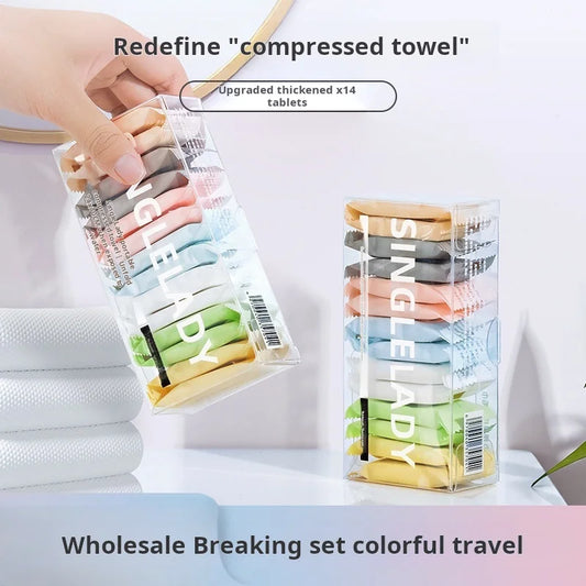 14pcs/box Disposable Washcloth Portable Travel Towel Thickened Compressed Face Cleansing Beauty Square Towel