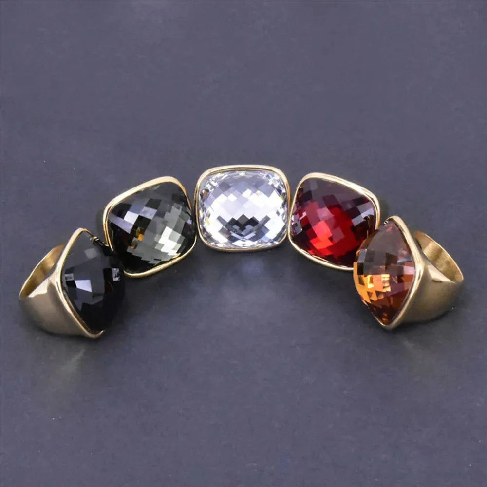 Niche Exaggerated Modern Large Gemstone Women's Ring Titanium Steel Plated 18k Gold Jewelry
