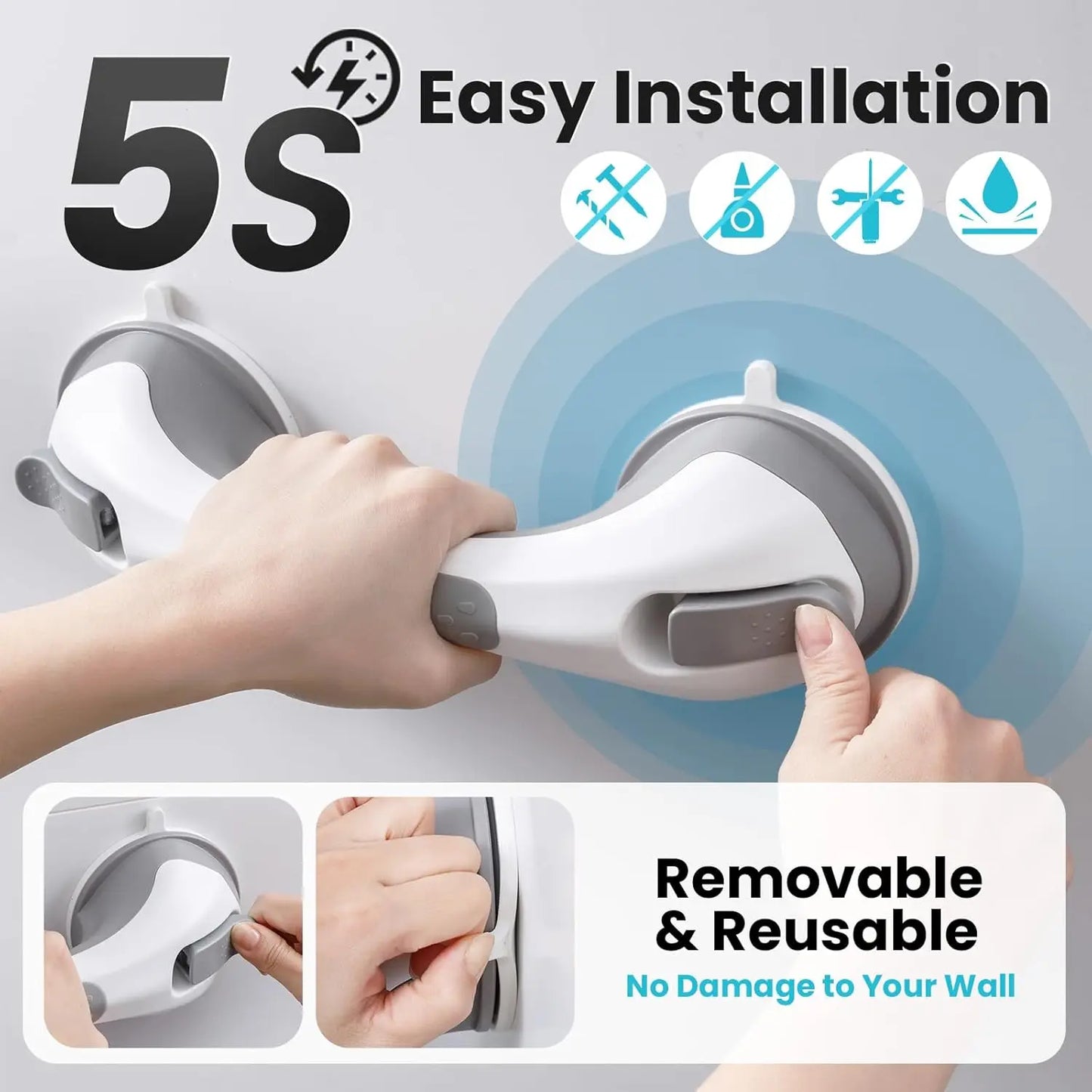 TAILI 1/2pcs Shower Grab Bars for Seniors Suction Cup 12 inch Grab Bars for Shower and Bathroom, Safety Handle for Children