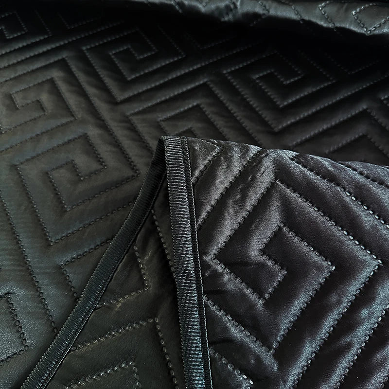 1Pcs Satin Quilted Bedspread, Black Twin Full Queen King Size Ice Silk Mattress Cover, Bed Cover, Coverlet, Bed Sheets