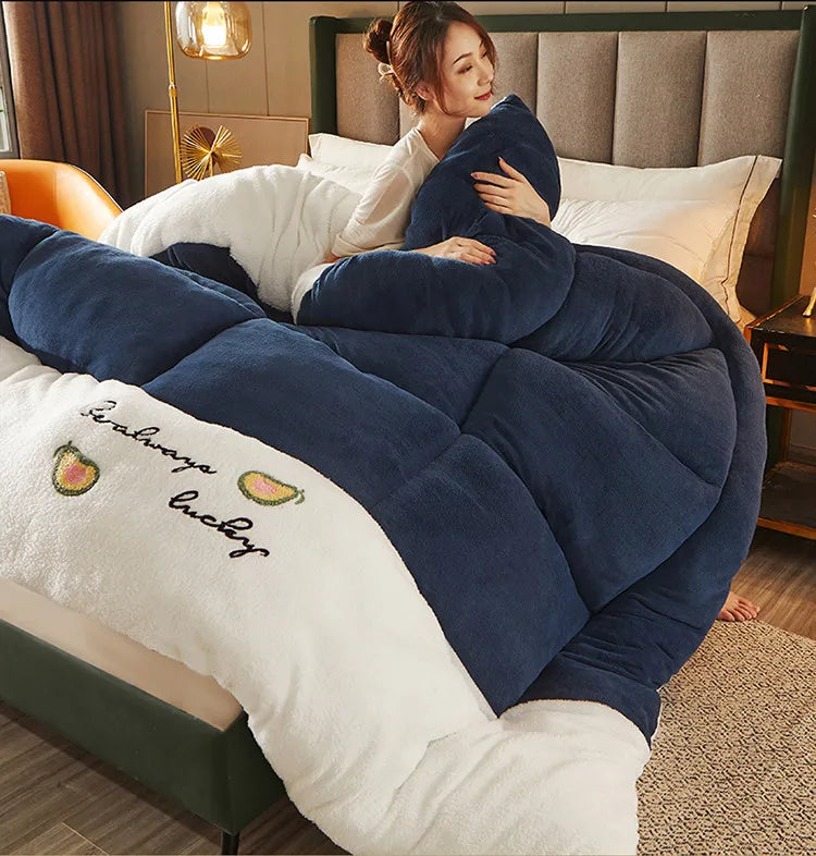 Thicken Lamb Double-faced Velvet Quilt Wool Super Warm Winter Comforter Students Dormitory Luxury Blanket Soft Quilt Duvets