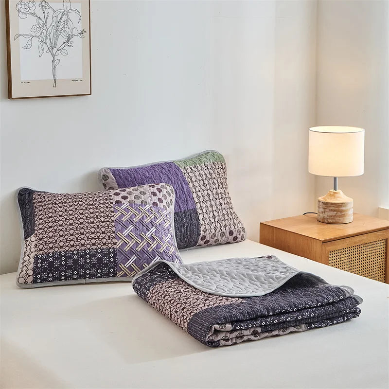New Quilted Bedspread Set,Soft Microfiber,Thick Bed Cover+Pillowcase,European Flower Patchwork Mattress Topper Bed Sheets King