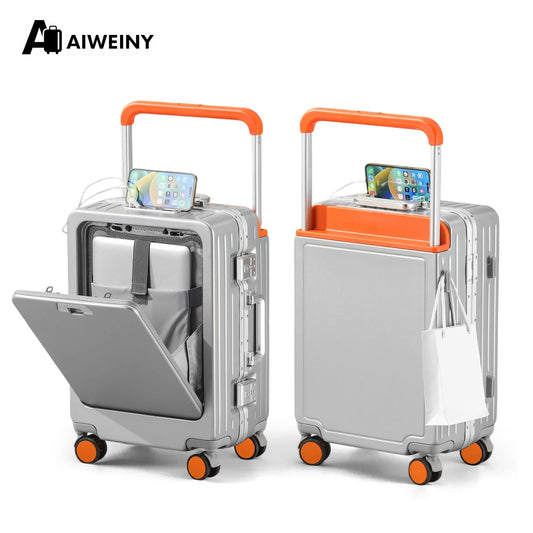 AIWEINY Luggage , PC Hard Shell Aluminum Framed Suitcase for Violent Loading and Unloading with TSA Lock, Airline Approved, 20“