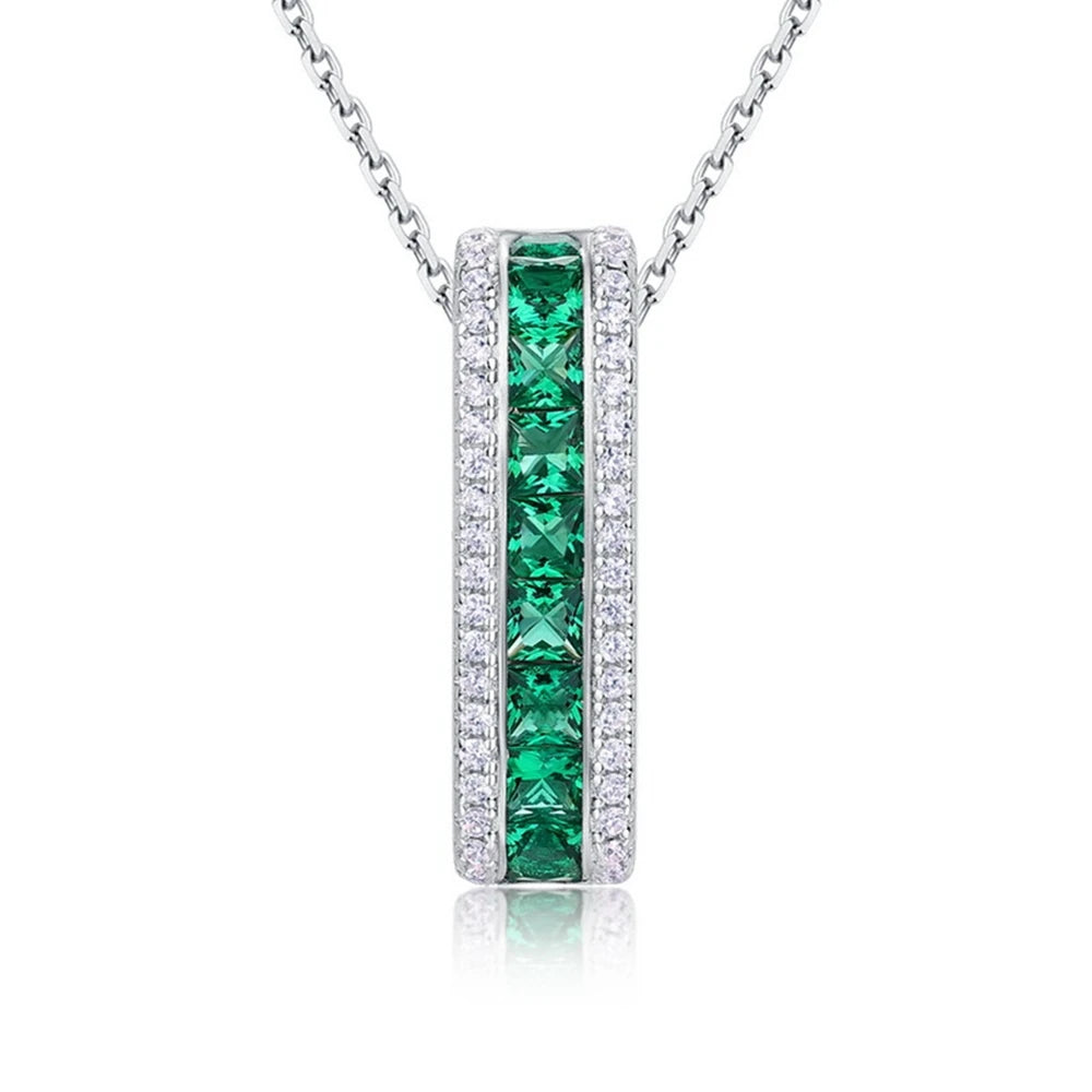 Wong Rain Vintage 925 Sterling Silver 2.5 MM Emerald High Carbon Diamonds Gemstone Pendant Necklace Fine Jewelry Gifts Wholesale