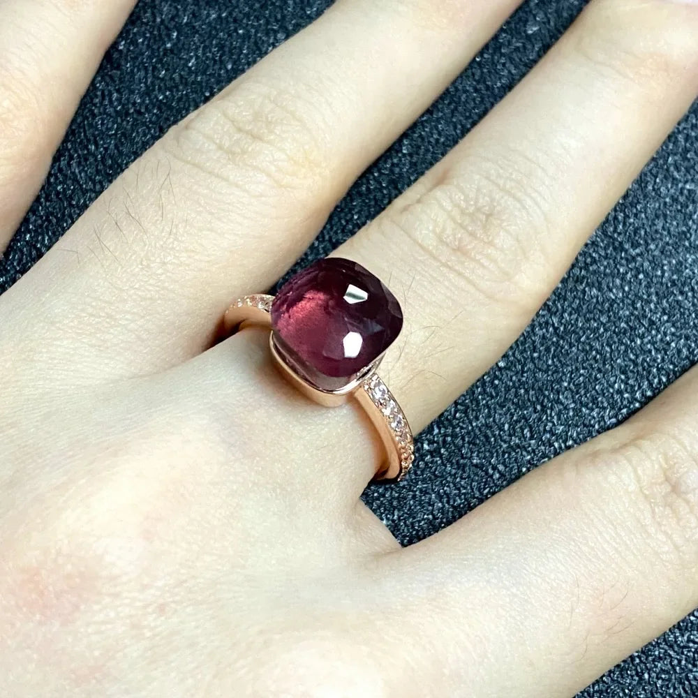 Ladies Square Candy Ring Slim Single Row Zircon Crystal Ring Platinum Plated Amethyst Jewelry Party Gift for Women