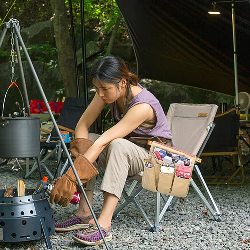 Camping Chair Armrest Storage Bag Canvas Folding Chair Organizer Side Pocket Pouch Bag For Outdoor Camping Picnic Fishing Bag