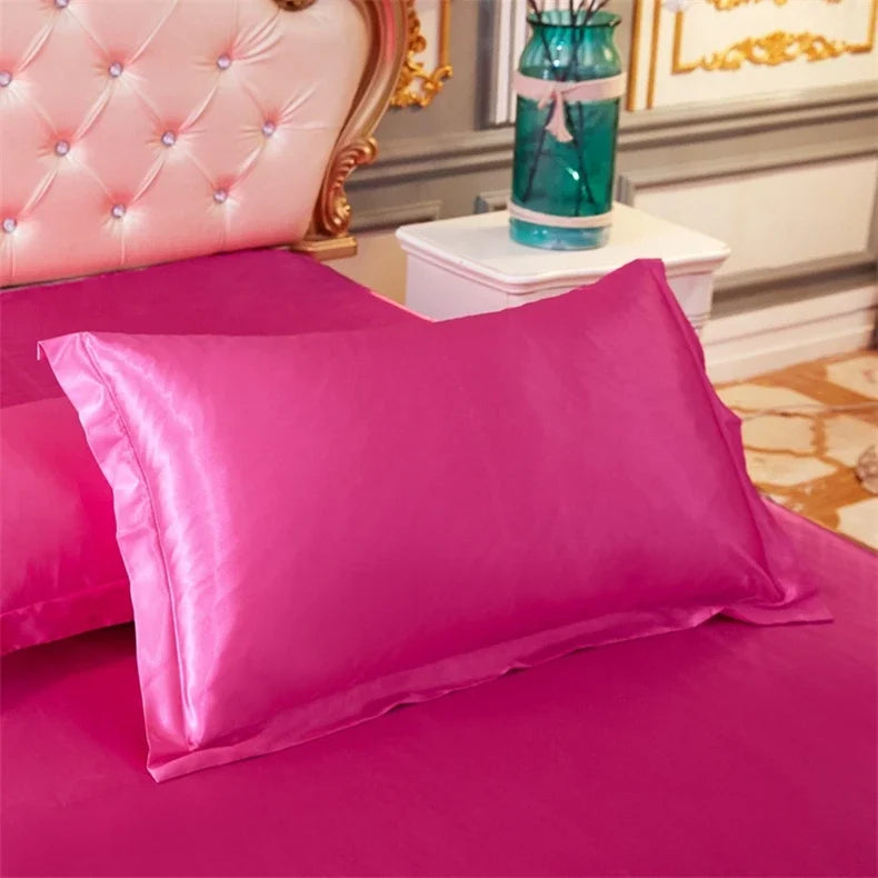 Luxury Silky Smooth Satin Pillowcase Solid Color Envelope Pillow Case Bedding Bedroom Sleep Pillowcover 48x74