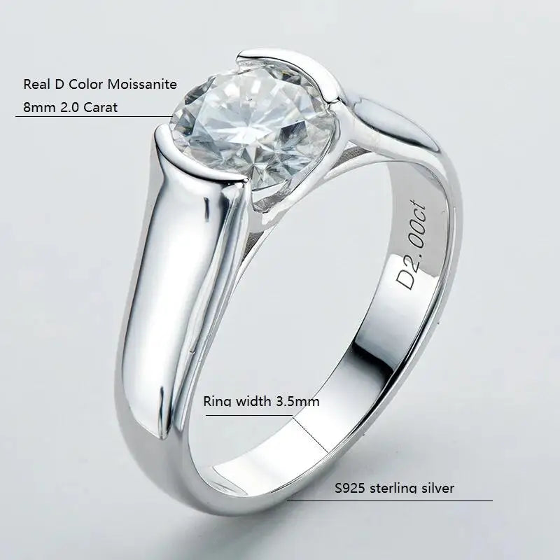 Ehhai GRA Certified 2CT Solitaire Moissanite Lab Diamond Engagement Rings for Women Men 925 Sterling Silver Wedding Jewelry Gift