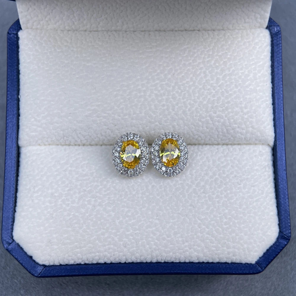 Wong Rain Solid 925 Sterling Silver Oval Cut 5*7MM Lab Sapphire Citrine Aquamarine Gem Ear Studs Earrings Fine Jewelry Wholesale