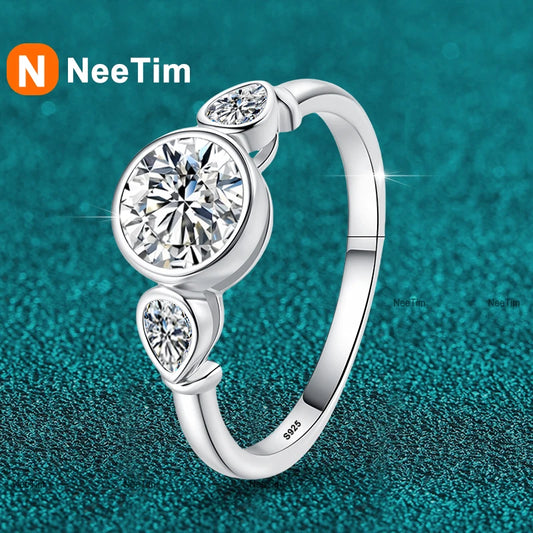 NeeTim Pear Round Cut Full Moissanite Ring for Women 925 Sterling Silver with White Gold Plated Lab Diamond Rings Wedding Band