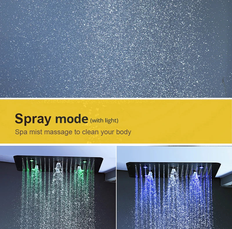 Bathroom 20inch 50x50cm Shower Head Panel Faucet Rain Mist Laterfal Jets Thermostatic Valve Mixer System SPA Massage Set