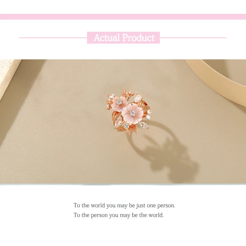 LAYA Ring 100% 925 Sterling Silver For Women Pink Shell Flower White Shining Zircon Finger Wedding Party Luxury Fine Jewelry