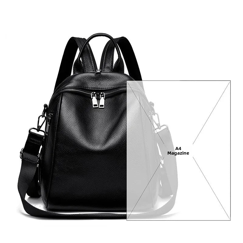 2026 New Fashionable Pure Color Leather Backpack Women's Cross-Border Travel Bag Durable Soft Cowhide Shoulder Bag for All Ages