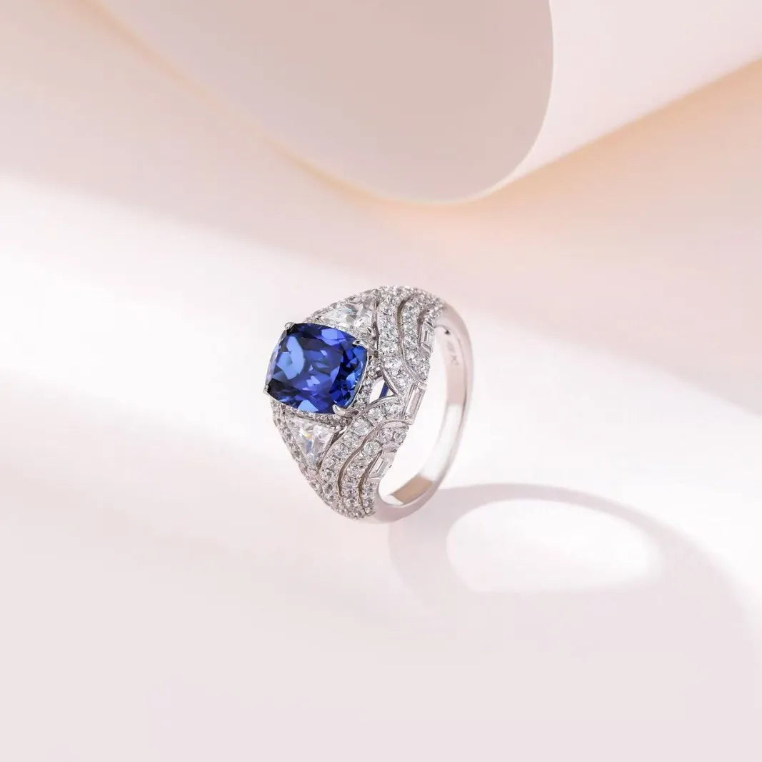 WUIHA Vintage 100% 925 Sterling Silver 4 CT Lab Sapphire High Carbon Diamonds Gemstone Wedding Engagement Ring Fine Jewelry