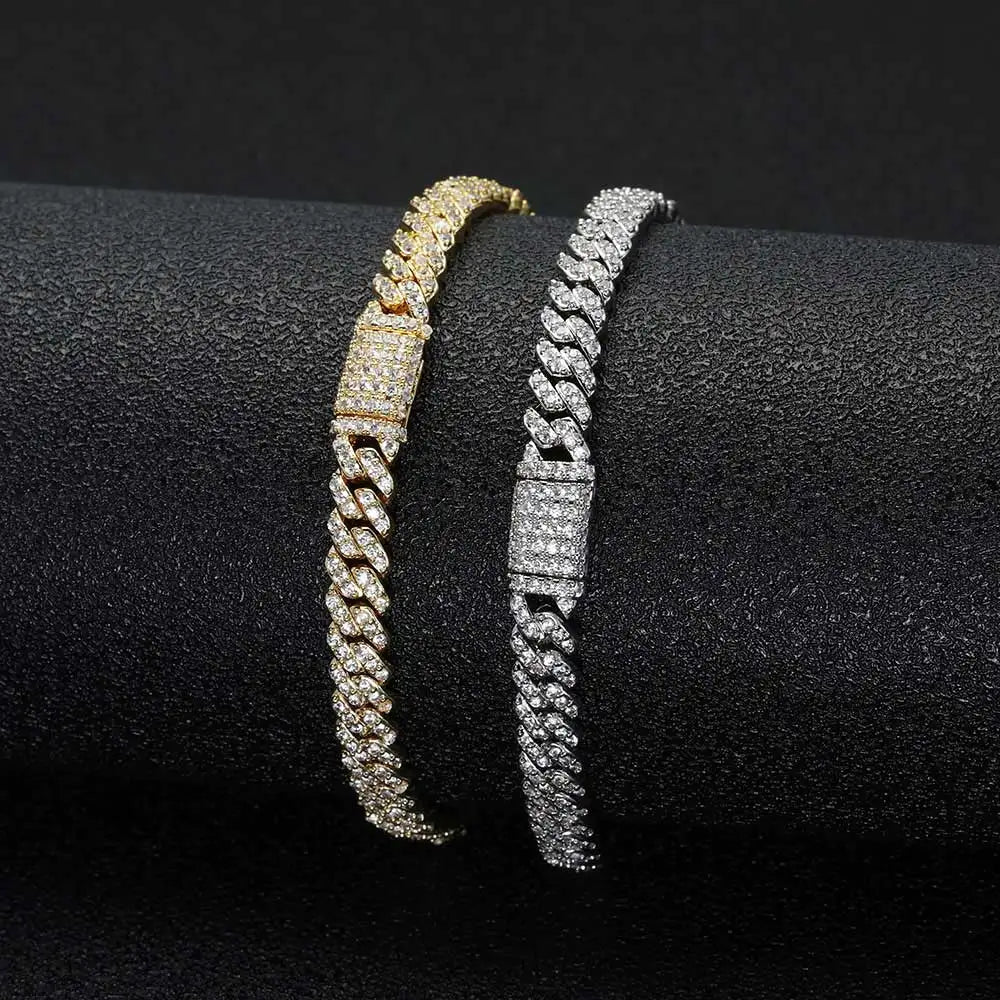 6mm Cuban Chain Women Bracelet Real Gold Plated Hip Hop Rock Street Jewelry Iced Out Cuban Bracelet Charms Birthday Gift