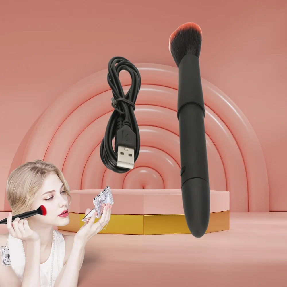 Electric Loose Powder Brush Quick Makeup Brush Blush 10 Gears Vibration Rechargeable Multifunctional   Makeup Brush Tools