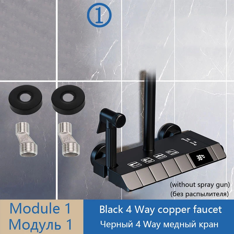 DIY Shower Set Bathroom Shower System Wall Mounted Bathtub Shower Faucet Gray Black Golden White Digital LED Temperature Shower