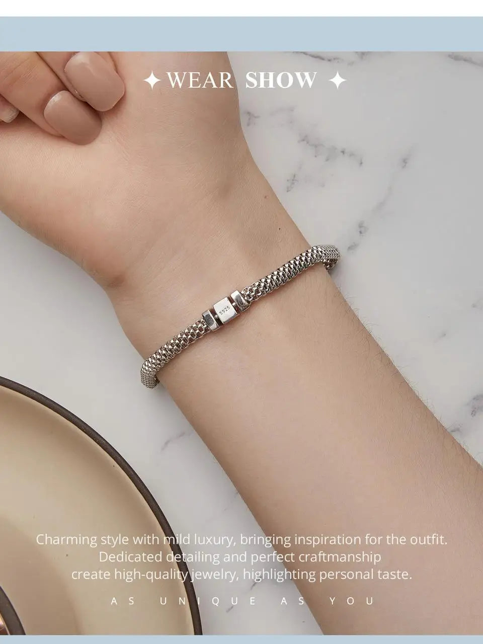 WOSTU 925 Sterling Silver European Simple Knitted Mesh Bracelets For Women Fashion Chain Luxury Wrist Jewelry Wedding Gift B124