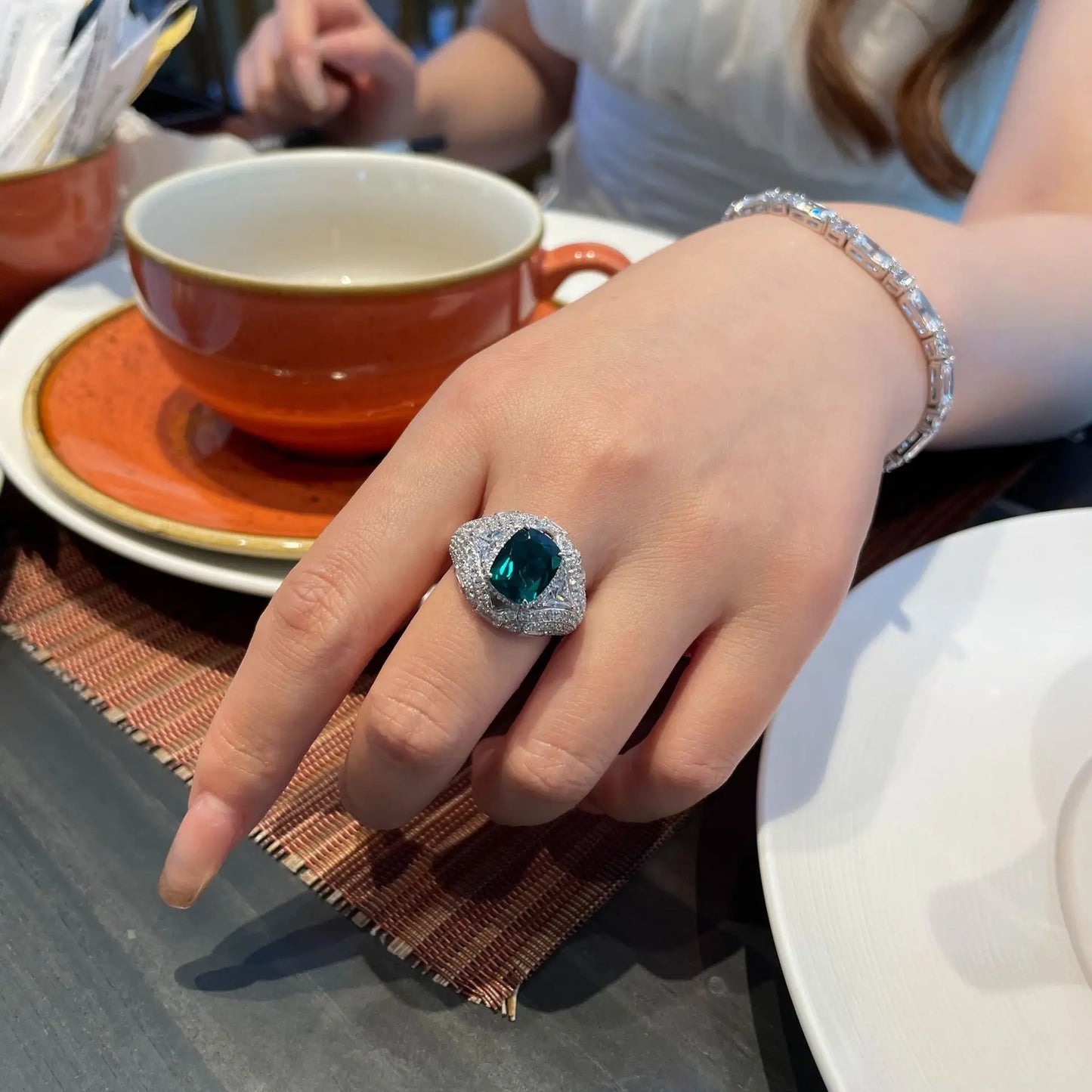 WUIHA Vintage 925 Sterling Silver 4 CT Lab Sapphire Emerald High Carbon Diamonds Gemstone Wedding Engagement Ring Fine Jewelry