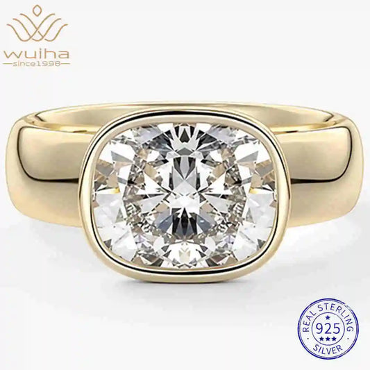 WUIHA 925 Sterling Silver 2 CT Cushion Cut D Color GRA Real Moissanite Gemstone Diamonds Wedding Engagement Ring Fine Jewelry