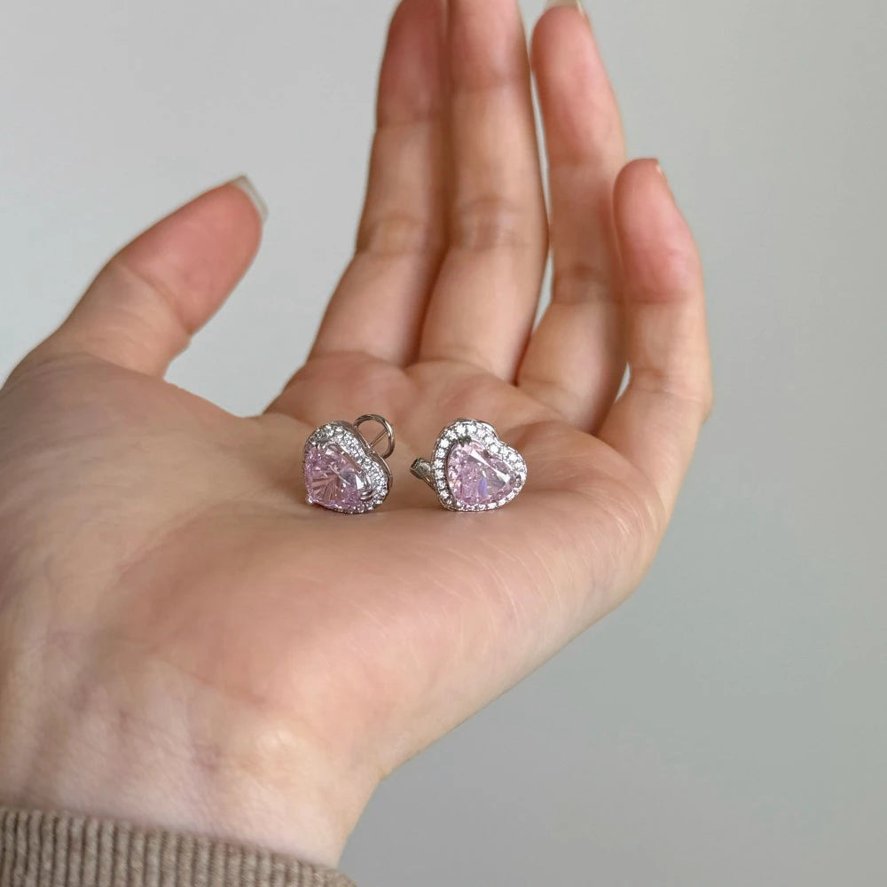 Wong Rain 925 Sterling Silver Heart Cut 8*10MM Lab Sapphire High Carbon Diamond Gems Pendant/Necklace/Earrings/Rings Jewelry Set