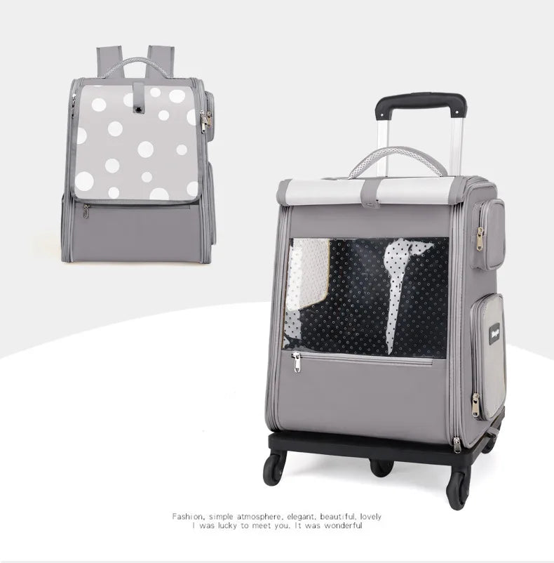 Multifunctional pull rod pet bag portable cat suitcase cat bag outing large capacity double shoulder breathable pet backpack