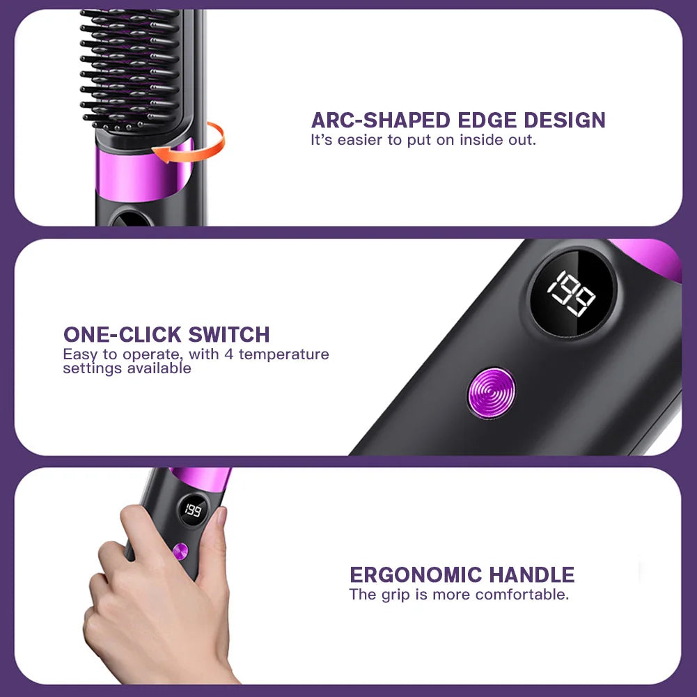 2026 New USB Charging Cordless Hair Straightener Brush-Portable Hair Straightening Brush LED Display for Women Travel Gift