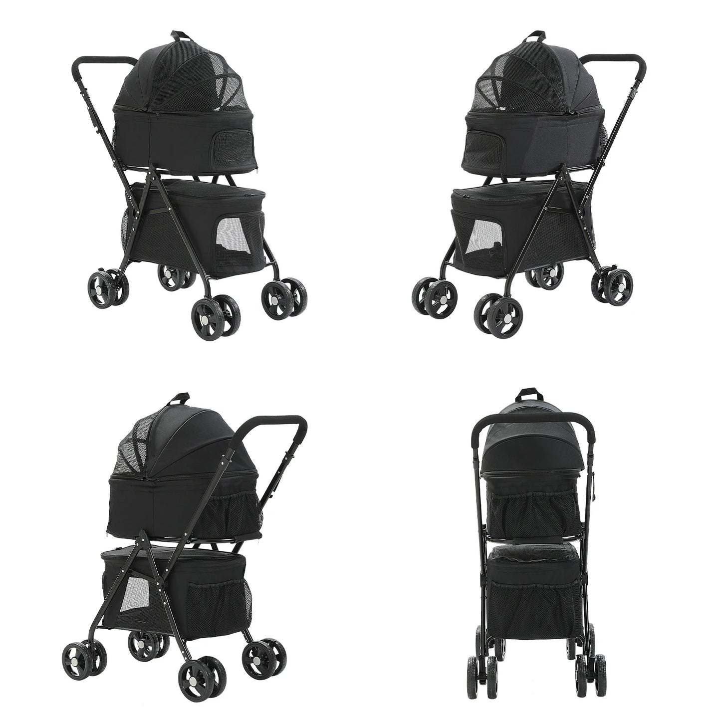 Foldable Pet Stroller 4-Wheel Dog Travel Stroller Pushchair Jogger with Storage Basket for Puppy Cat Pet Suplies Outdoor