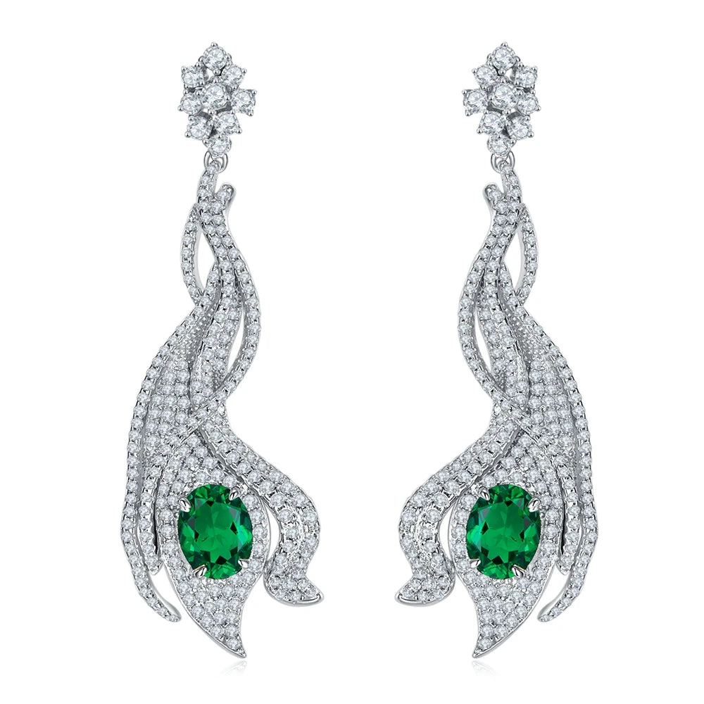 Wong Rain Elegant 925 Sterling Silver 5CT Sapphire Ruby Emerald High Carbon Diamond Gemstone Drop Earrings Ear Stud Fine Jewelry