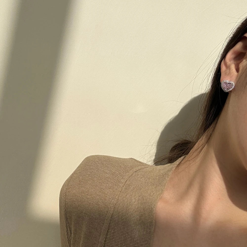 Wong Rain 925 Sterling Silver Heart Cut 8*10MM Lab Sapphire High Carbon Diamond Gems Pendant/Necklace/Earrings/Rings Jewelry Set