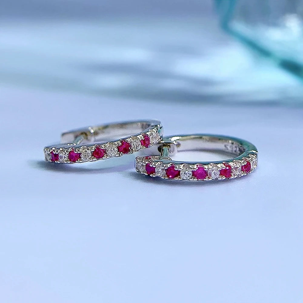 Wong Rain 925 Sterling Silver Sapphire Emerald Ruby High Carbon Diamond Gemstone Hoop Earrings Wedding Fine Jewelry Wholesale