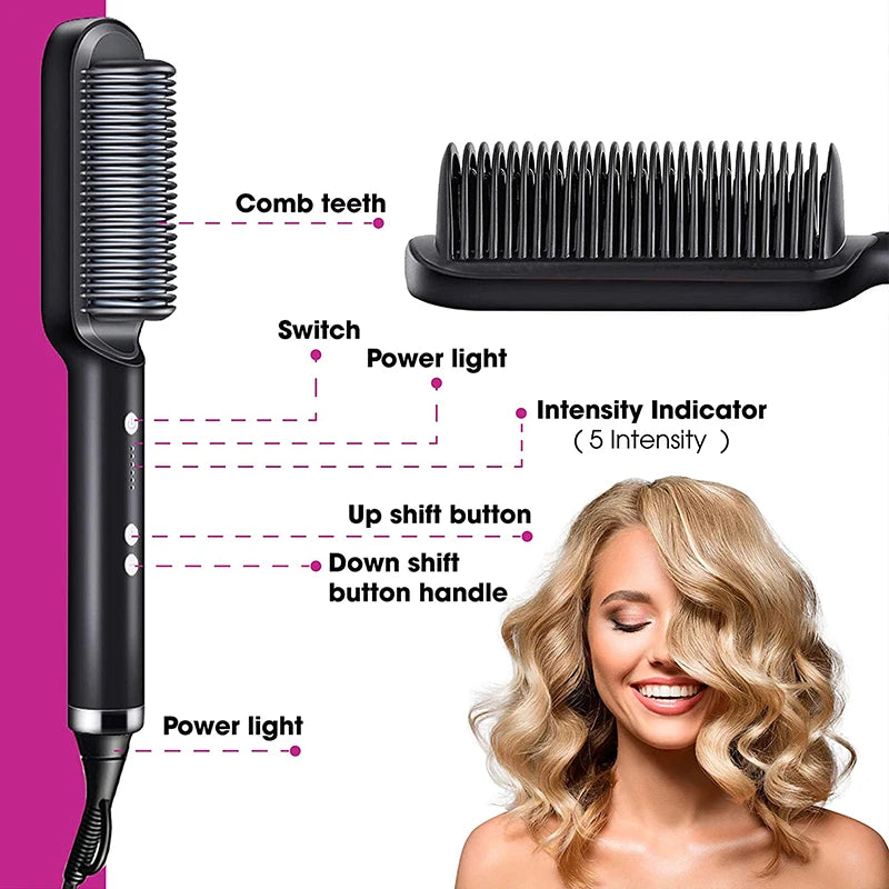 Electric Heating Comb Hair Straightener Comb Negative Ion 5-Speed Temperature Portable Fast Heating Electric Straightening Brus