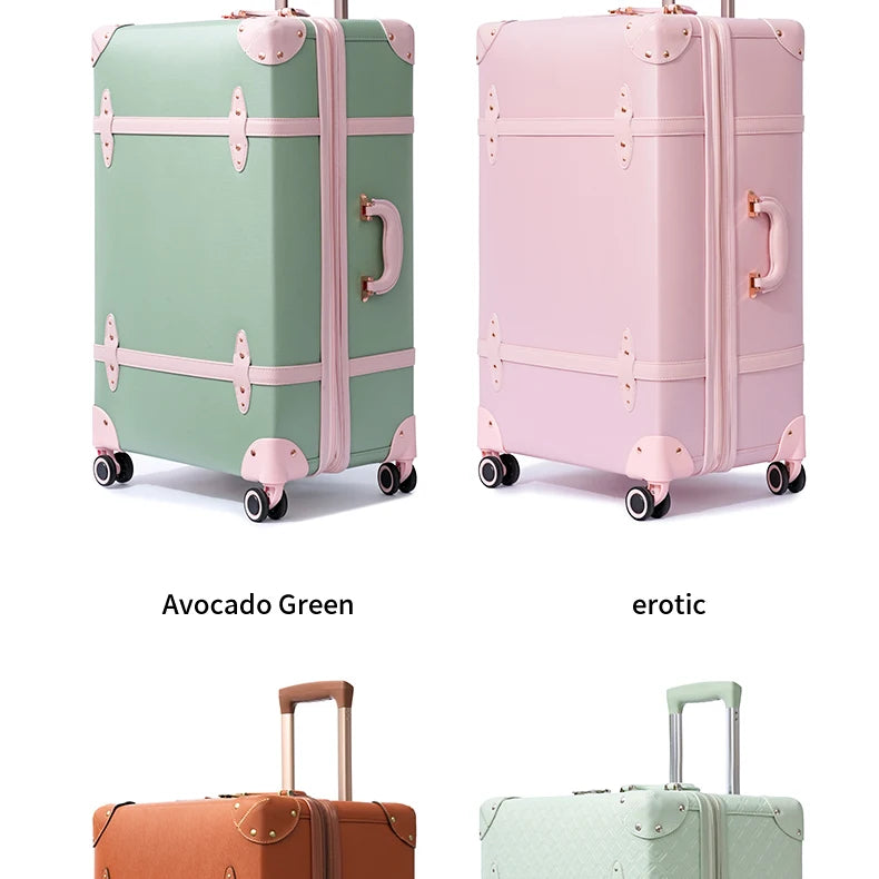Urecity Vintage Luggage Set 3PCS Luxury Suitcase Expandable Travel Suitcase On Wheels Handmade Retro Rolling Luggage For Women