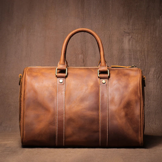GURO Retro Higher Quality Cowhide Travel Bags  Men's Genuine Leather Handbag Women Luxury Weekend Fitness Bag Short Trip Luggage