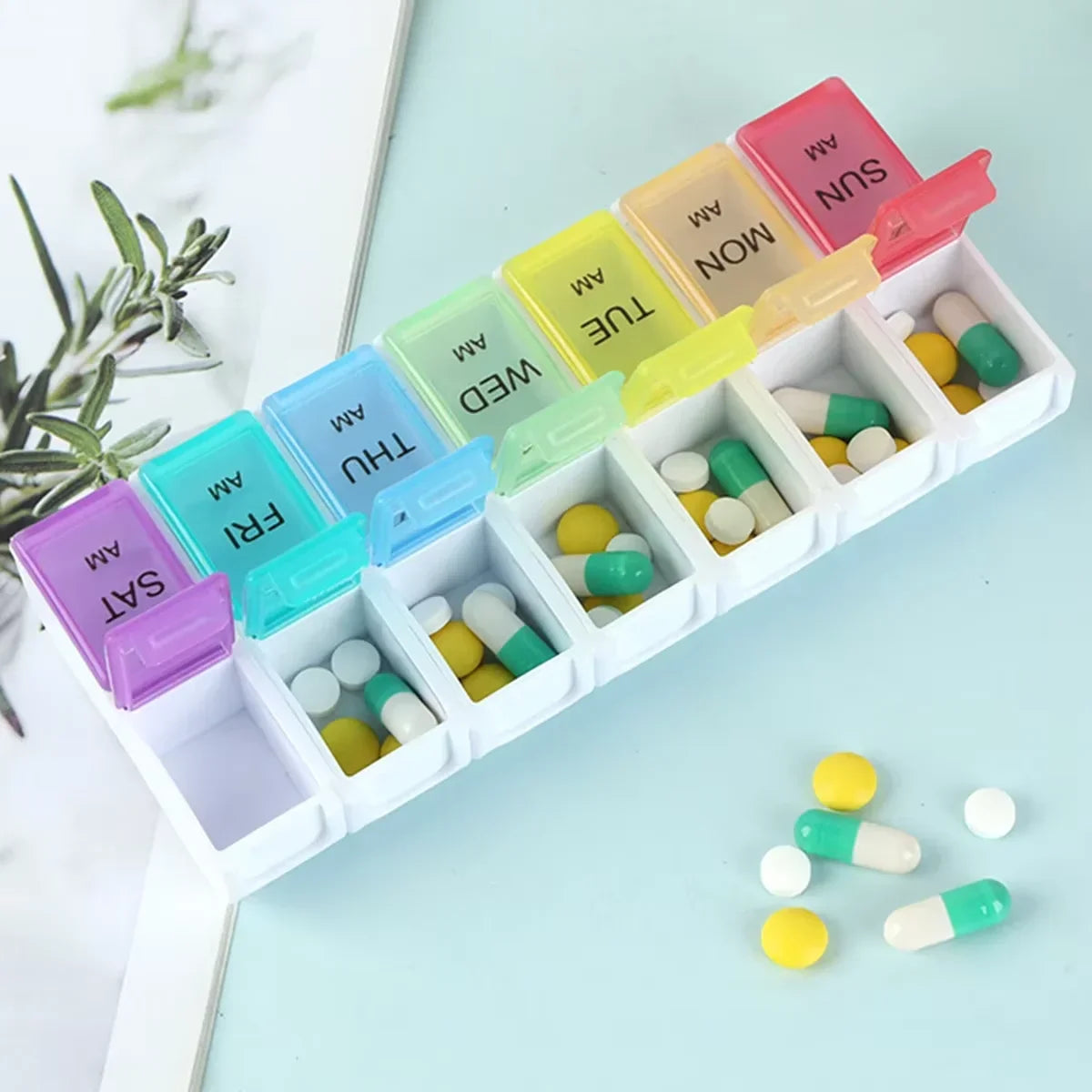 Weekly Portable Travel Pill Cases Box 7 Days Organizer 14 Grids Pills Container Storage Tablets Drug Vitamins Medicine Fish Oils