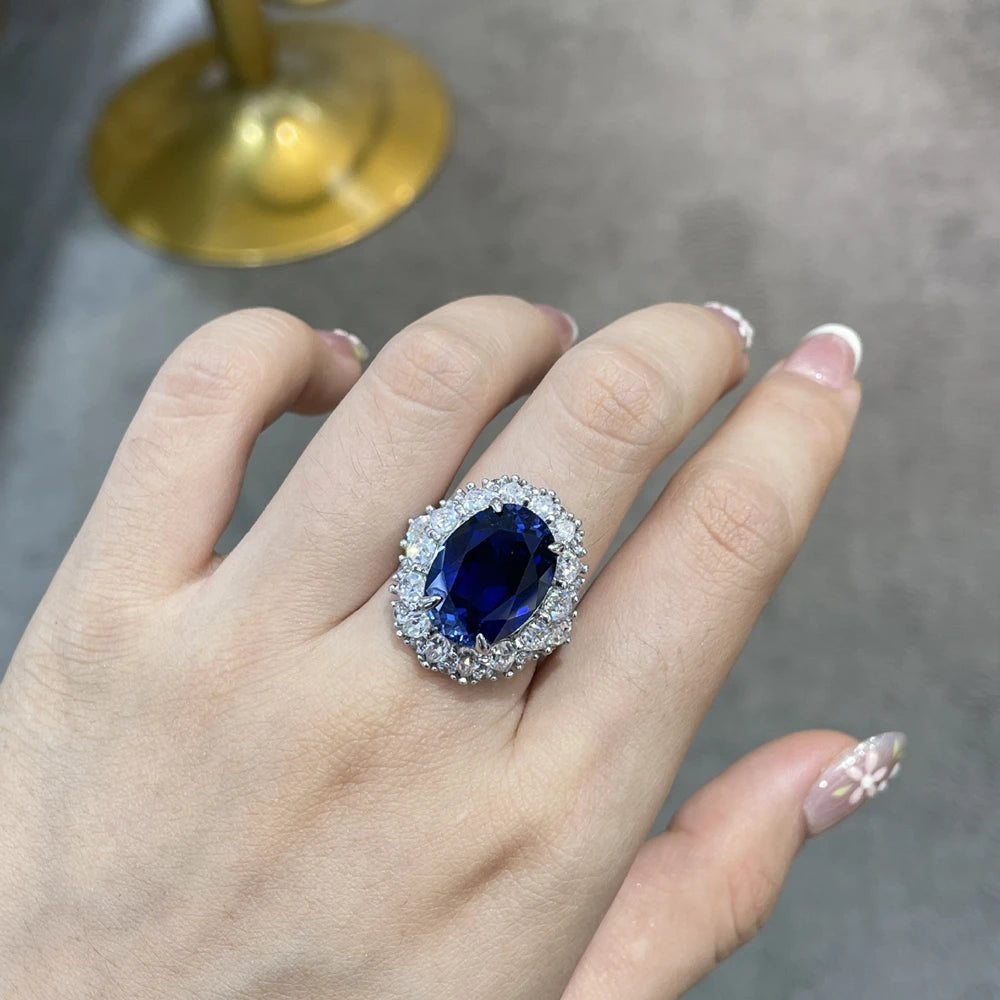 Vinregem 12CT Oval Cut Sapphire Ruby High Carbon Diamond Gemstone 925 Sterling Silver Women Rings Engagement Fine Jewelry Gifts