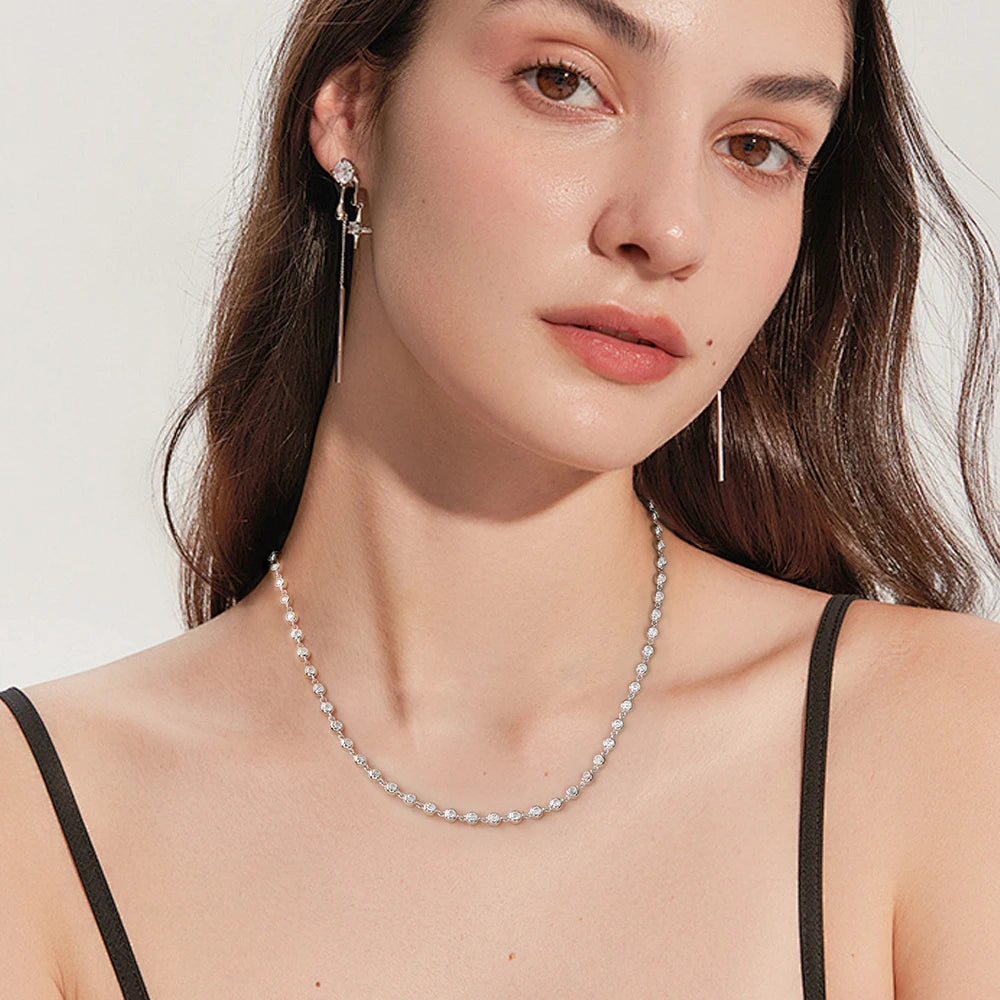 BXINY 3mm Bubble Moissanite Tennis Necklace S925 Silver for Women Bezel Set Diamond Neck Chain Party Jewelry Gifts GRA Certified