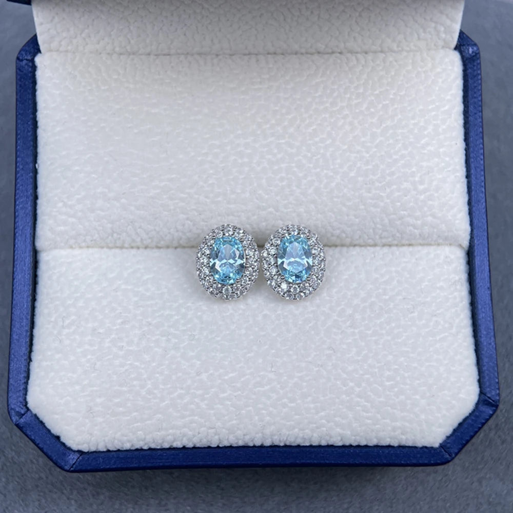 Wong Rain Solid 925 Sterling Silver Oval Cut 5*7MM Lab Sapphire Citrine Aquamarine Gem Ear Studs Earrings Fine Jewelry Wholesale