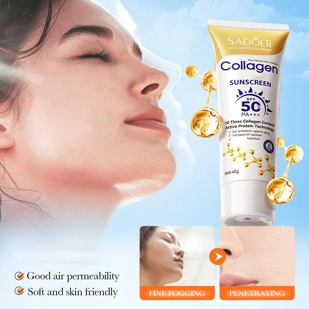 1/3PCS SADOER 40G Collagen Sunscreen Refreshing Sun Cream Spf 50 Oil Control Anti UV Anti Oxidant Facial Moisturize Sun Cream