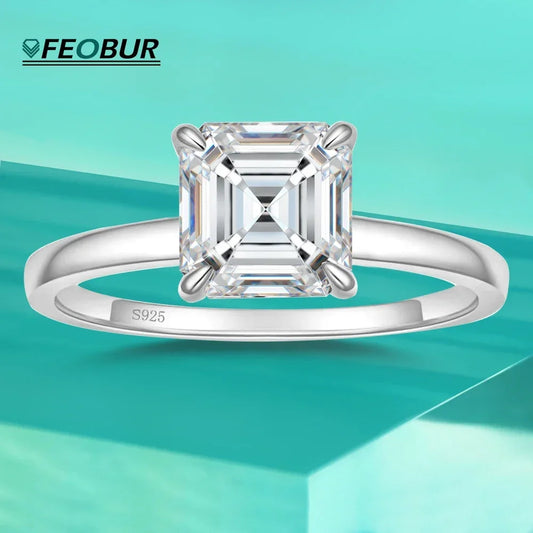 Certified 1CT Asscher Cut Moissanite Ring for Women 100% 925 Sterling Silver Lab Grown Diamond Engagement Wedding Band Jewelry