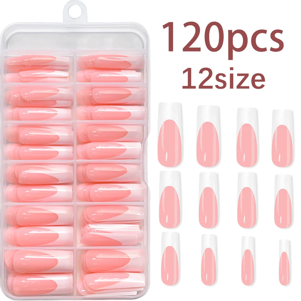 576pcs/box Colorful Long Coffin Fake Nails Glossy Soft Gel French Nail Tips Simple Press On Nail 24Grid Huge Capacity False Nail
