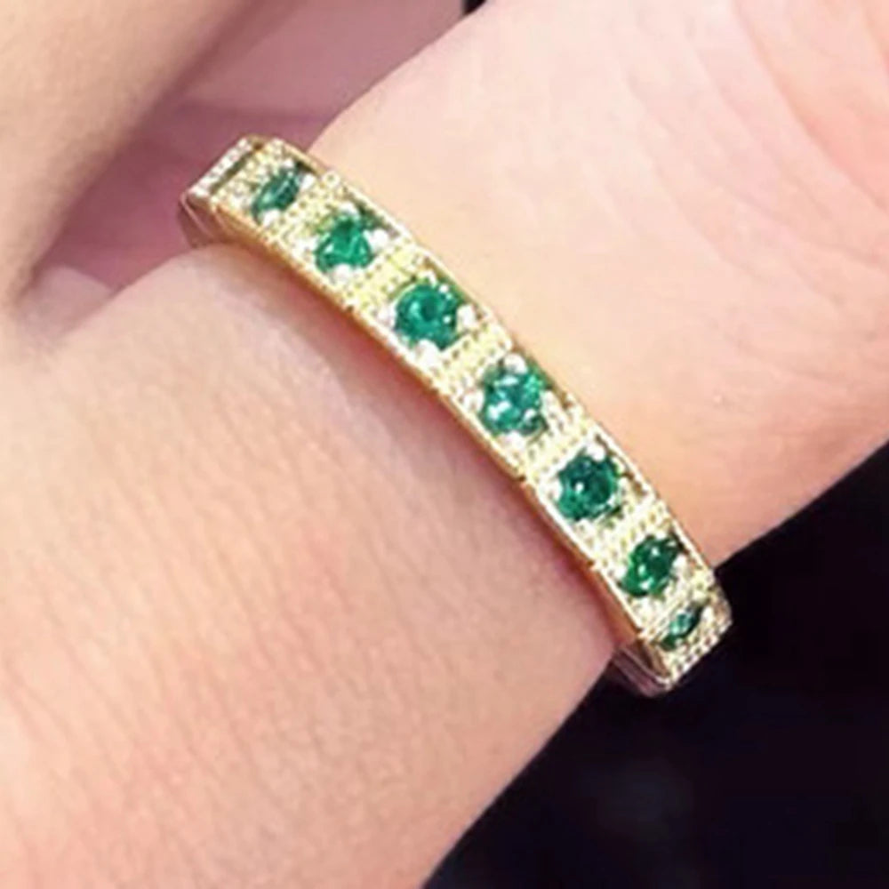 Wong Rain Solid 925 Sterling Silver 2 MM Sapphire Ruby Emerald High Carbon Diamond Gemstone Row Ring for Women Fine Jewelry Band