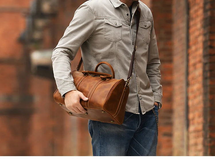 GURO Retro Higher Quality Cowhide Travel Bags  Men's Genuine Leather Handbag Women Luxury Weekend Fitness Bag Short Trip Luggage