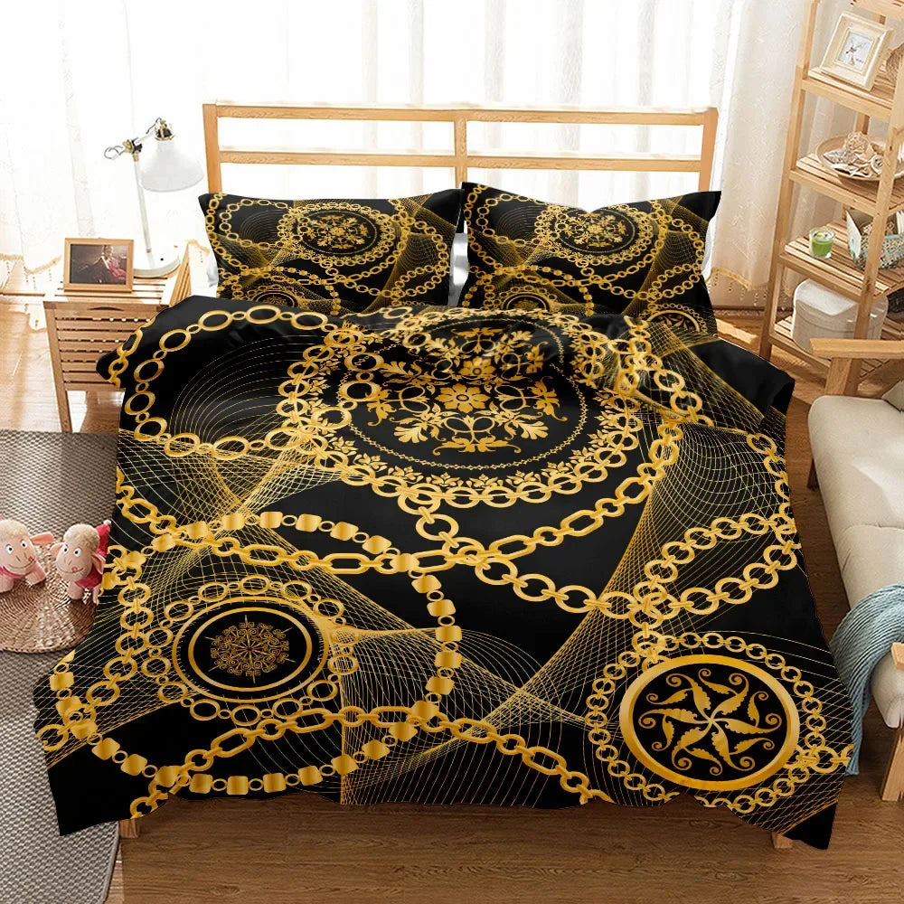 Luxury Baroque Pattern Bedding Set Golden Duvet cover set Twin Double Queen King Size Comforter cover set for Gift Bed Linen