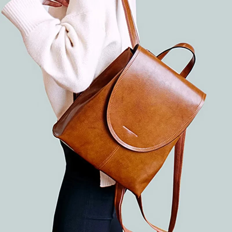 Women Backpack Shoulder Cross Body Bags Genuine Leather Female Fashion Retro Lady Oil Wax Cowhide Messenger Bag Backpacks