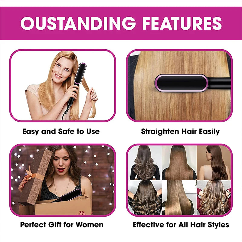 Electric Heating Comb Hair Straightener Comb Negative Ion 5-Speed Temperature Portable Fast Heating Electric Straightening Brus