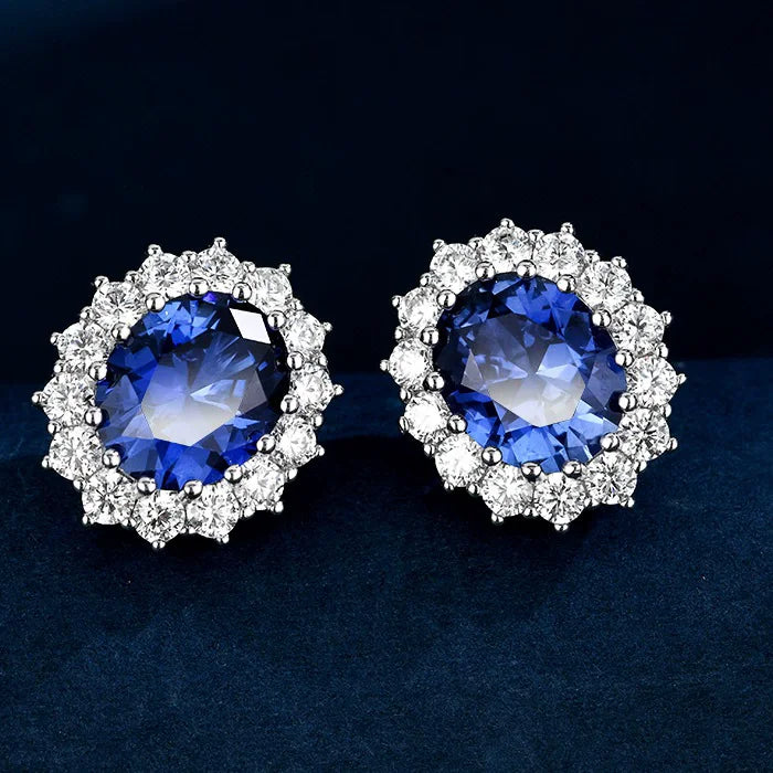 WUIHA Vintage 925 Sterling Silver 9 * 11 MM Oval Cut Lab Sapphire High Carbon Diamonds Gemstone Ear Studs Earrings Fine Jewelry